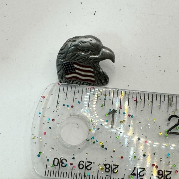 Bald Eagle head with American flag patriotic  pewter tone tie tack pin lapel pin - Picture 3 of 3